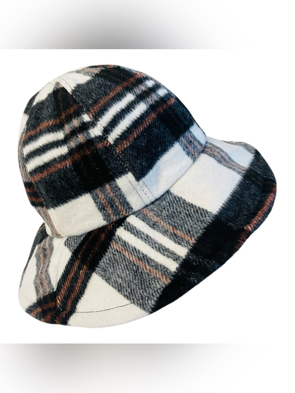 David And Young Wool Blend Plaid Bucket Hat OS